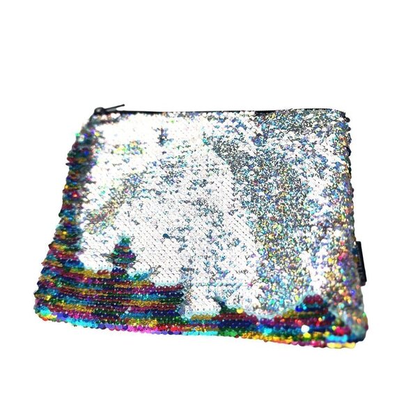 Rainbow Magic Sequin Two-Tone Reversible Flip Zip Up Pouch 9.5"L x 7.5" - Picture 4 of 10